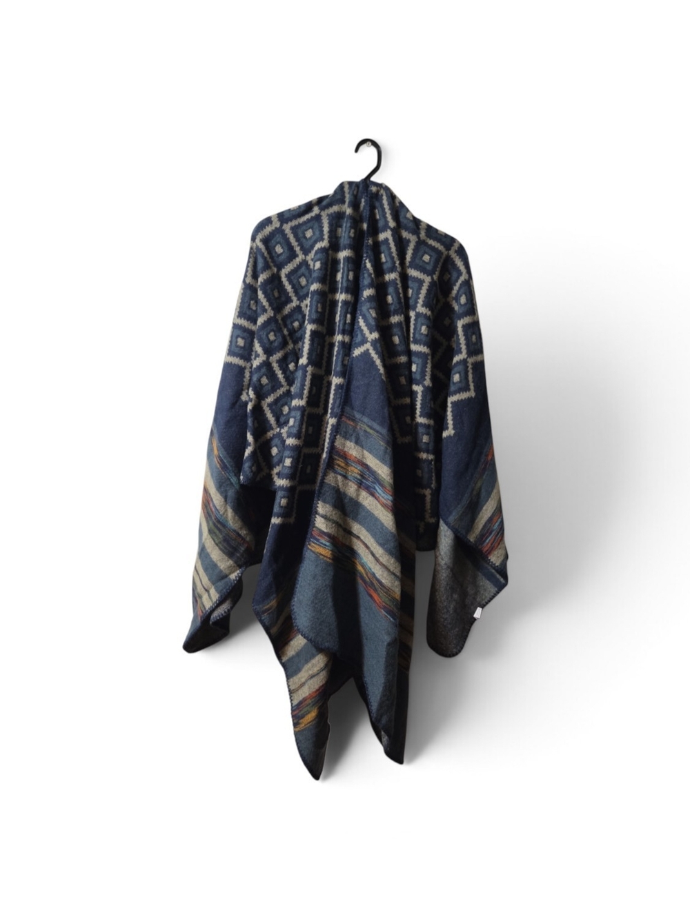 Navy Geometric Pattern Wrap/poncho Scarf